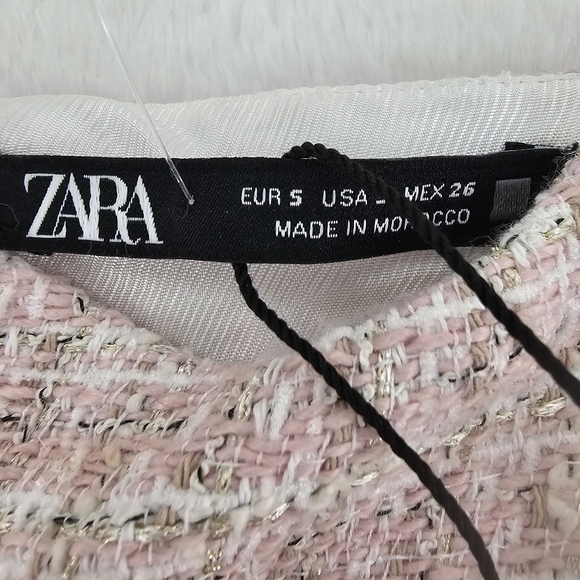 Zara Pink w/ Metallic Threads Tweed  Cropped Tank Top Womens Size Small - Picture 6 of 16